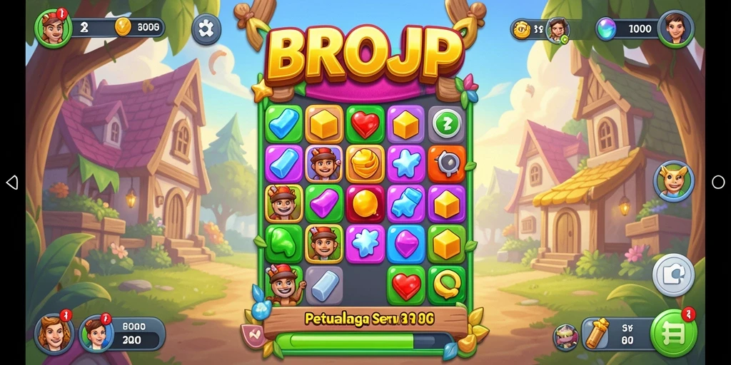 Tampilan screenshot BROJP menampilkan game Match-3 yang seru dan penuh warna.