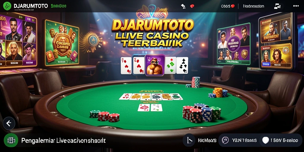Tampilan gameplay DJARUMTOTO dengan dealer langsung di ruangan kasino.