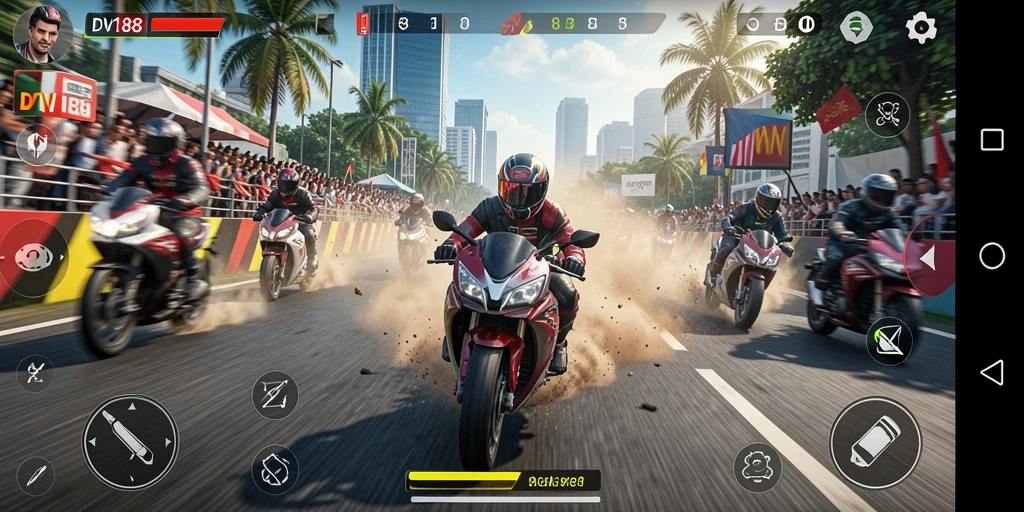 Tampilan gameplay seru dalam balapan motor DV188.