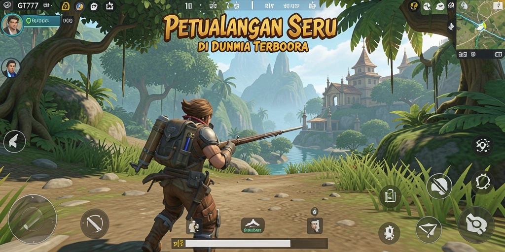 Screenshot gameplay GT777 yang menampilkan dunia terbuka yang luas dan penuh petualangan.