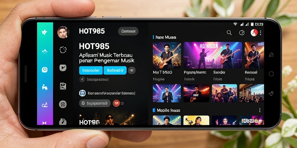 Screenshot gameplay HOT985 menampilkan antarmuka aplikasi musik yang menarik.