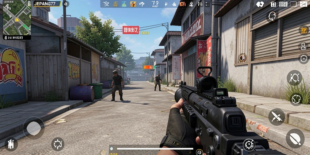 Screenshot gameplay JEPANG77 menampilkan aksi tembak-menembak yang seru.