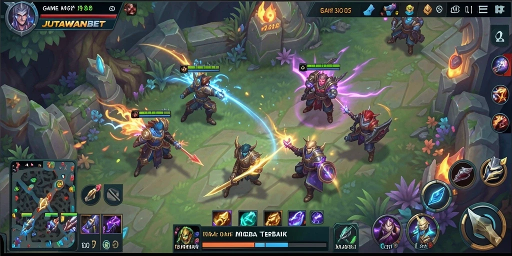 Screenshot gameplay JUTAWANBET menunjukkan pertarungan seru antar tim.