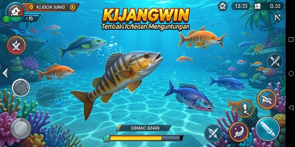 Tampilan gameplay KIJANGWIN yang seru saat menembak ikan.