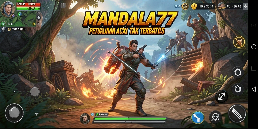 Screenshot utama MANDALA77 menampilkan aksi seru di medan perang.