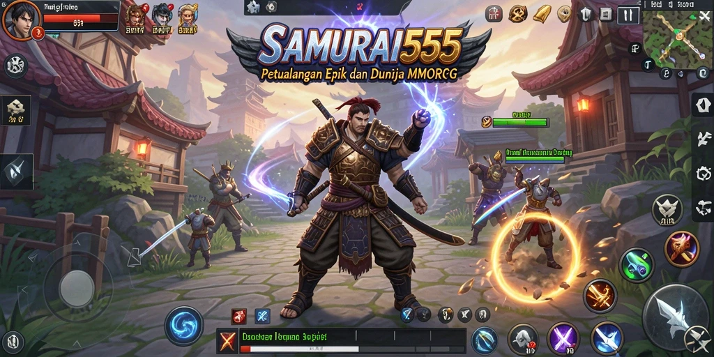 Tampilan gameplay <strong>SAMURAI555</strong> yang memukau dengan aksi pertempuran yang seru.