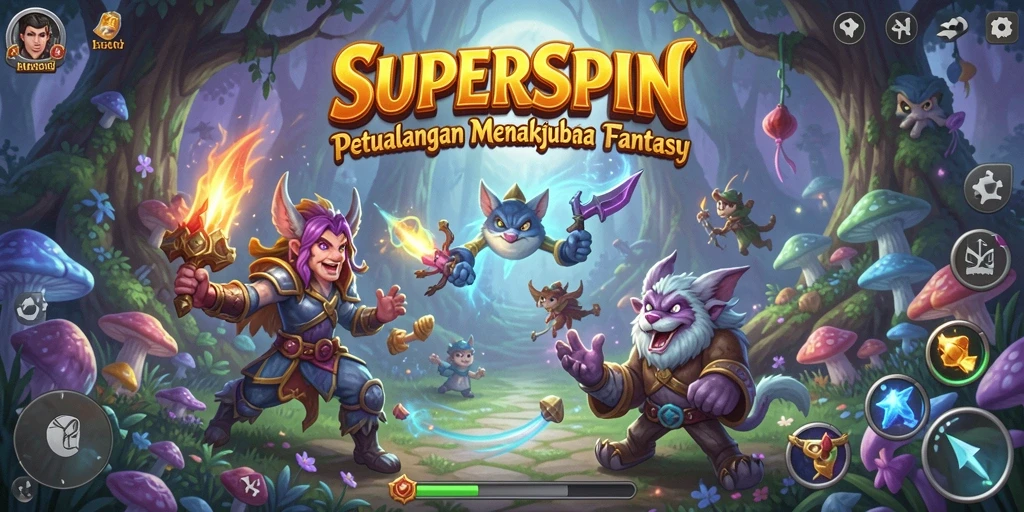Tangkapan layar menampilkan gameplay petualangan seru di SUPERSPIN.