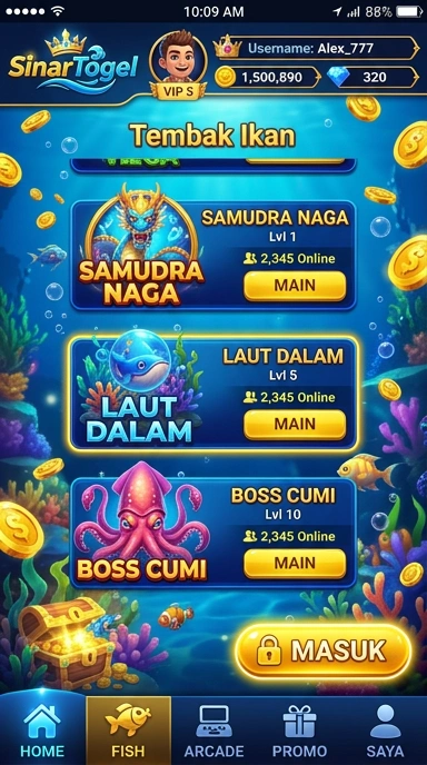 Tampilan antarmuka utama aplikasi sinartogel.